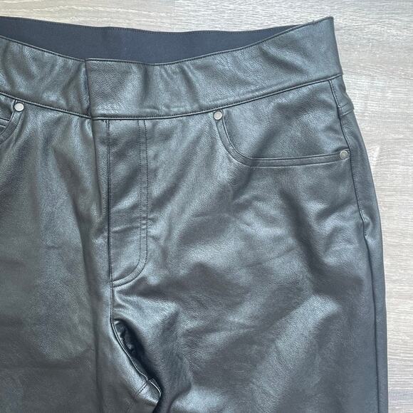 SPANX Leather Like Black Faux II Slim Straight Leg Pants High Rise Shaping 37" w - Picture 4 of 8